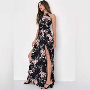 NWT Lulus Feel the Music Midnight Blue Floral Print Maxi Dress